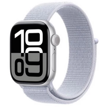 Apple Watch Series 10 GPS + Cellular – 46 mm-es ezüst alumíniumtok, fakókék sportpánt MWY23QH/A