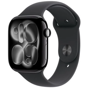 Apple Watch Series 11 GPS – 46 mm-es kozmoszfekete alumíniumtok, fekete sportszíj - M/L MEUX4MP/A