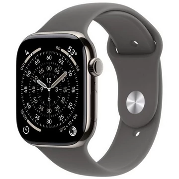 Apple Watch Series 11 GPS + Cellular – 42 mm-es natúr titántok, kőszürke sportpánt M/L MF8N4MP/A
