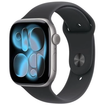 Apple Watch Series 11 GPS – 46 mm-es asztroszürke alumíniumtok, fekete sportszíj – M/L MEV44MP/A