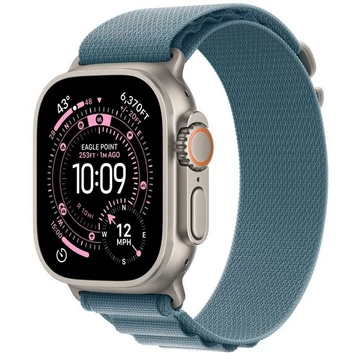 Apple Watch Ultra 3 GPS + Cellular – 49 mm-es natúr titántok, világoskék alpesi pánt – L MEWP4QH/A