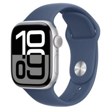 Apple Watch Series 10 GPS + Cellular – 46 mm-es ezüst alumíniumtok, denim sportszíj - M/L MWY13QH/A
