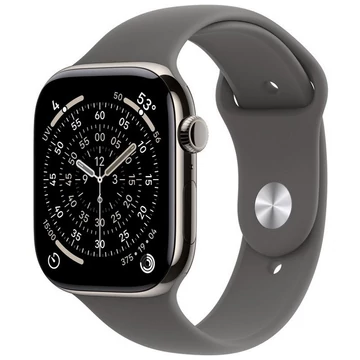 Apple Watch Series 11 GPS + Cellular – 46 mm-es natúr titántok, kőszürke sportszíjjal - M/L MFCX4MP/A