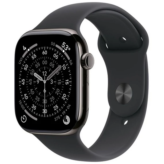 Apple Watch Series 11 GPS + Cellular – 46 mm-es palaszürke titántok, kőszürke sportszíj – S/M MFCW4MP/A