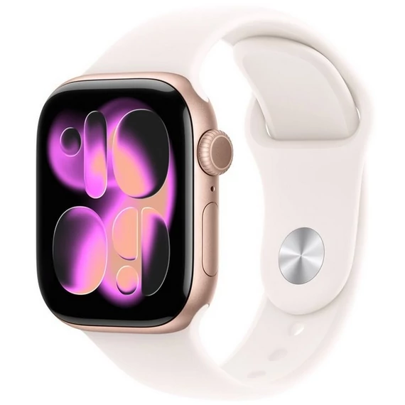 Apple Watch Series 11 GPS + Cellular – 42 mm-es rozéarany alumíniumtok, lágy rózsaszín sportszíj – S/M MF8E4MP/A