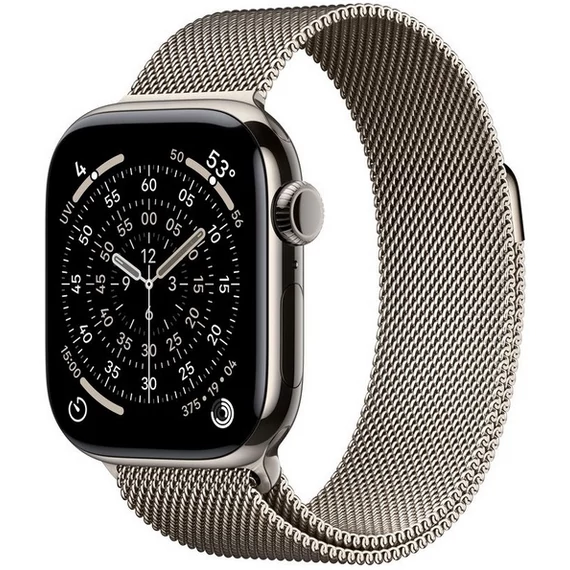 Apple Watch Series 11 GPS + Cellular – 46 mm-es natúr titántok, natúr milánói szíj M/L MFD04MP/A