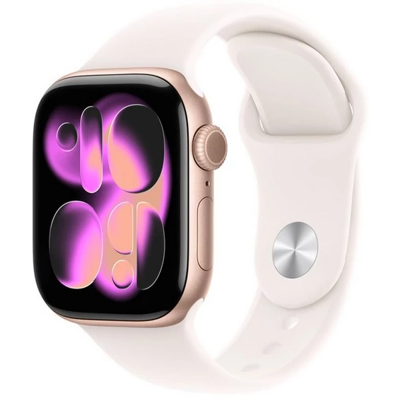 Apple Watch Series 11 GPS – 42 mm-es rozéarany alumíniumtok, lágy rózsaszín sportpánt – S/M MEU04MP/A
