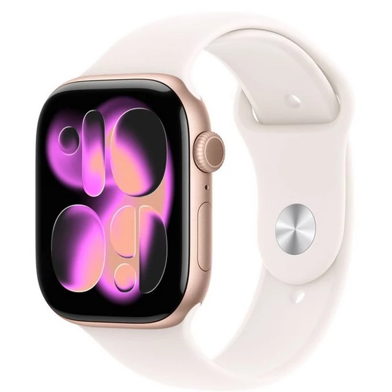 Apple Watch Series 11 GPS + Cellular – 46 mm-es rozéarany alumíniumtok, lágy rózsaszín sportszíj – S/M MFCG4MP/A