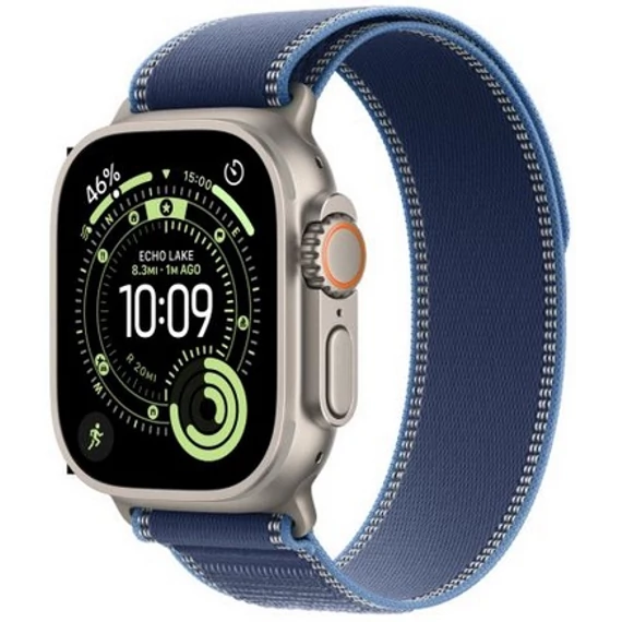 Apple Watch Ultra 3 GPS + Cellular – 49 mm-es natúr titántok, kék-élénkkék terep pánt – M/L MEWU4QH/A
